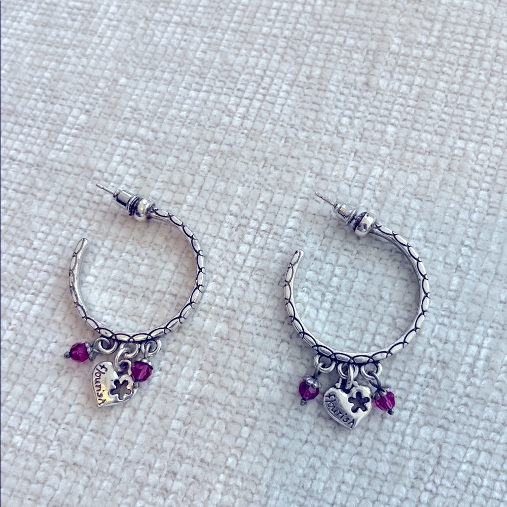 Brighton Elegant Silver Hoop Earrings with Pink Charms